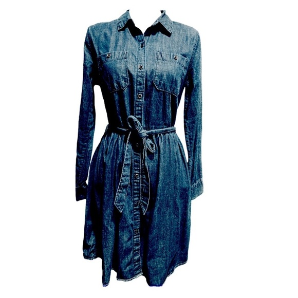 GAP Dresses & Skirts - Gap Chambray Denim Shirt Dress Tie Belt Women's Cowgirl Western Size 6
